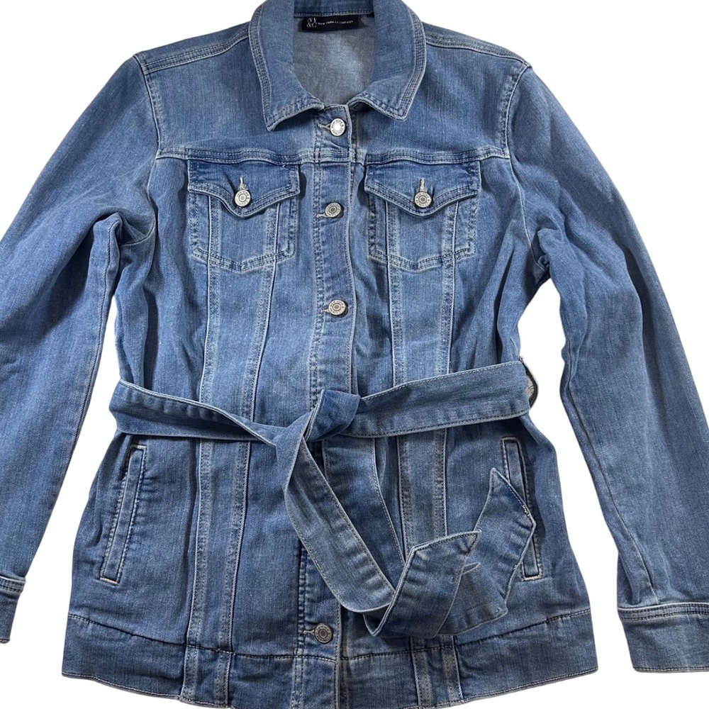 New York & Company Women S Belted Denim Jacket Blue Size S‎ Utility Medium Wash